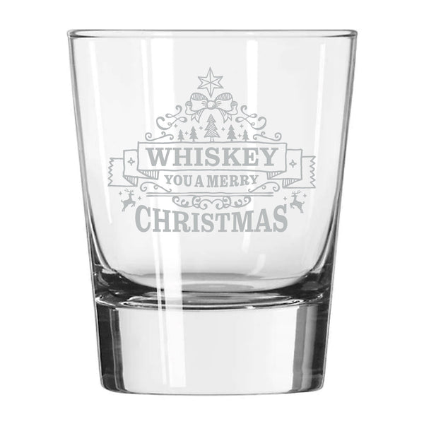 Whiskey You a Merry Christmas Etched Rocks Glass