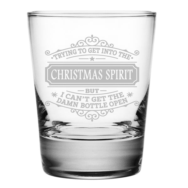Get Into the Christmas Spirit Etched Rocks Glass
