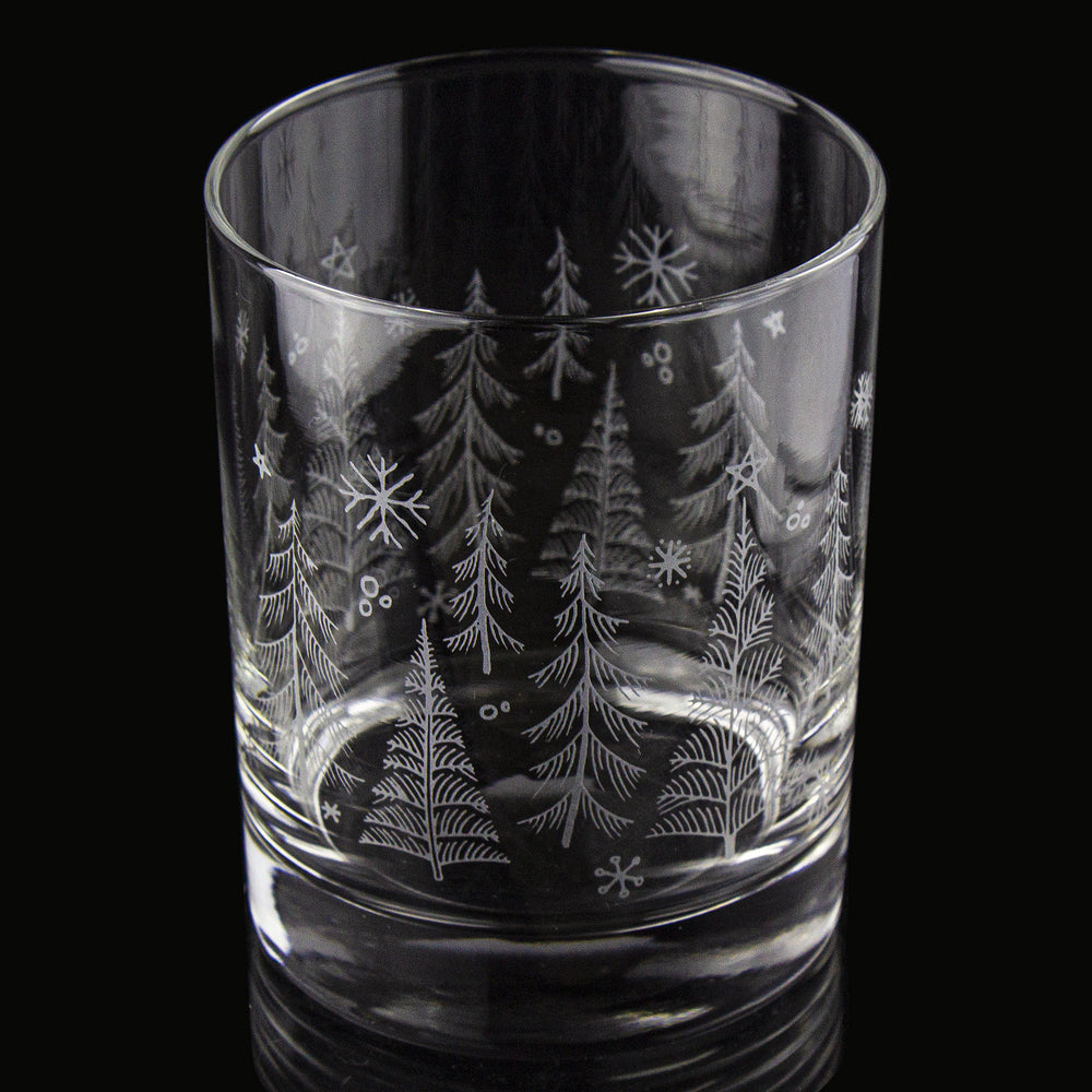 Winter Tree Wrap Etched Rocks Glass