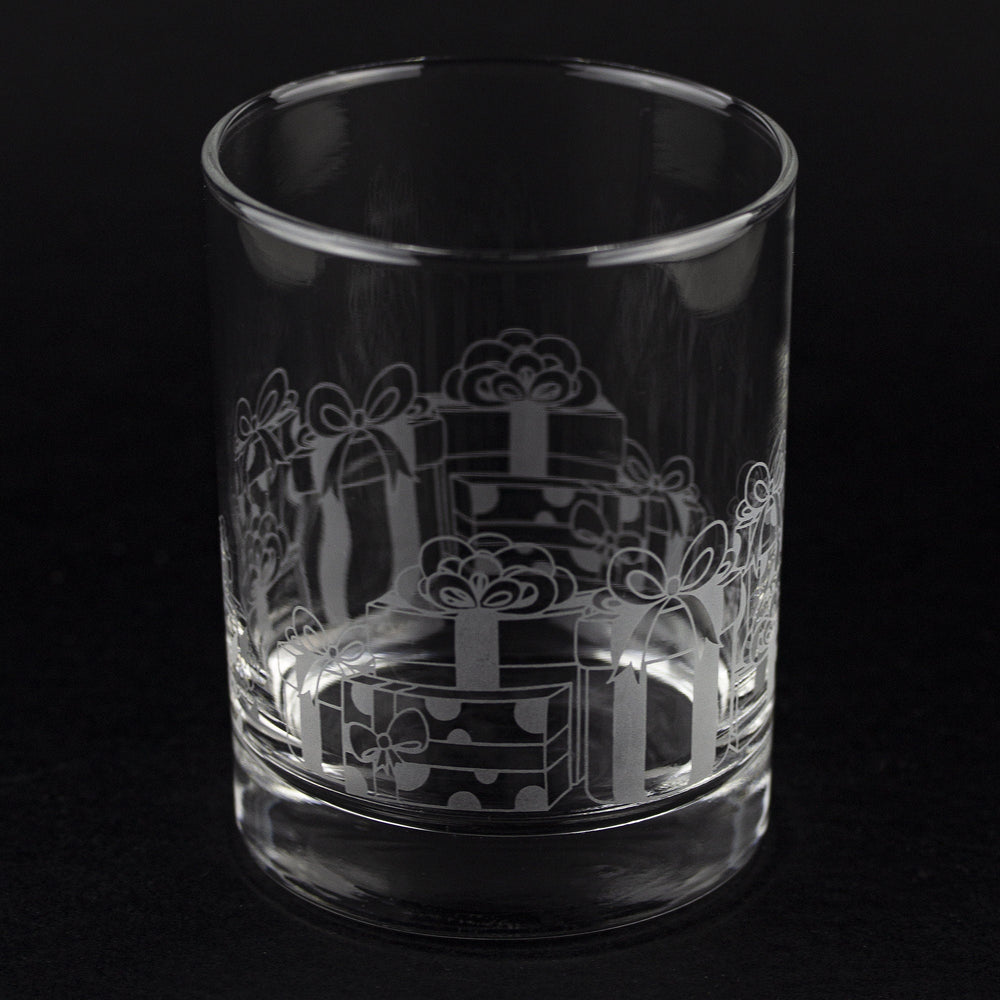Christmas Presents Wrap Etched Rocks Glass