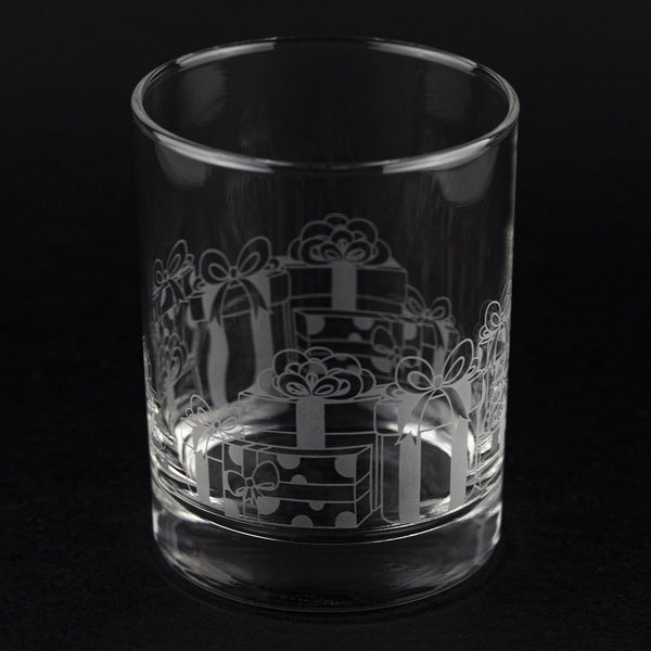 Christmas Presents Wrap Etched Rocks Glass