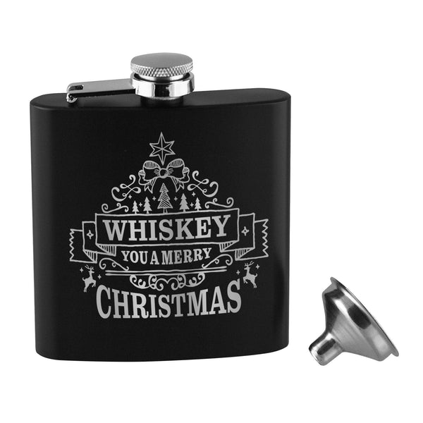 Whiskey You a Merry Christmas Matte Black Flask Set