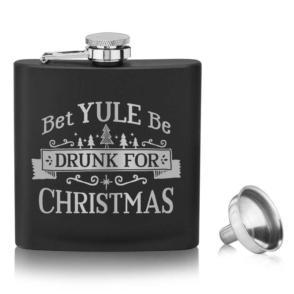 Bet Yule be Drunk for Christmas Matte Black Flask Set
