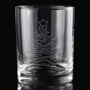 Abstract Snowman & Christmas Tree Etched Rocks Glass