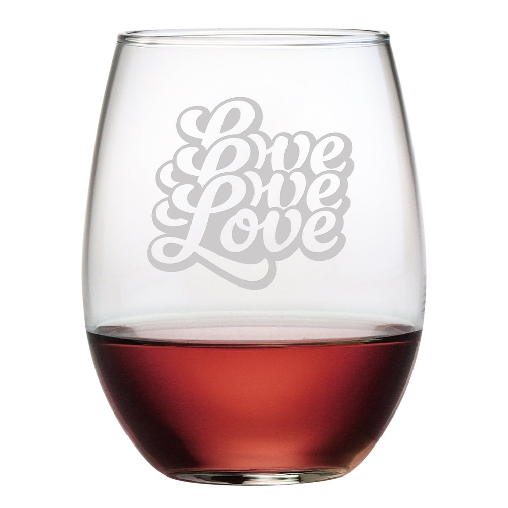Love Love Love Etched Stemless Wine Glass