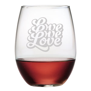Love Love Love Etched Stemless Wine Glass