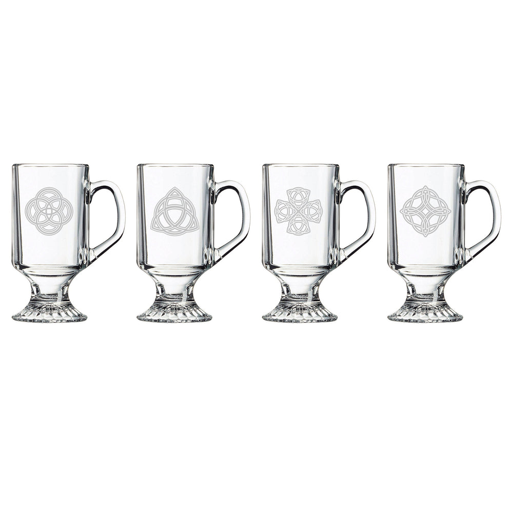 Celtic Knots Etched Irish Coffee Mug, Set of 4