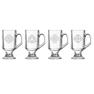 Celtic Knots Etched Irish Coffee Mug, Set of 4