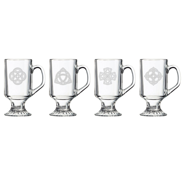 Celtic Knots Etched Irish Coffee Mug, Set of 4