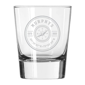 Circle Compass Lat Long (Personalized) Etched Rocks Glass