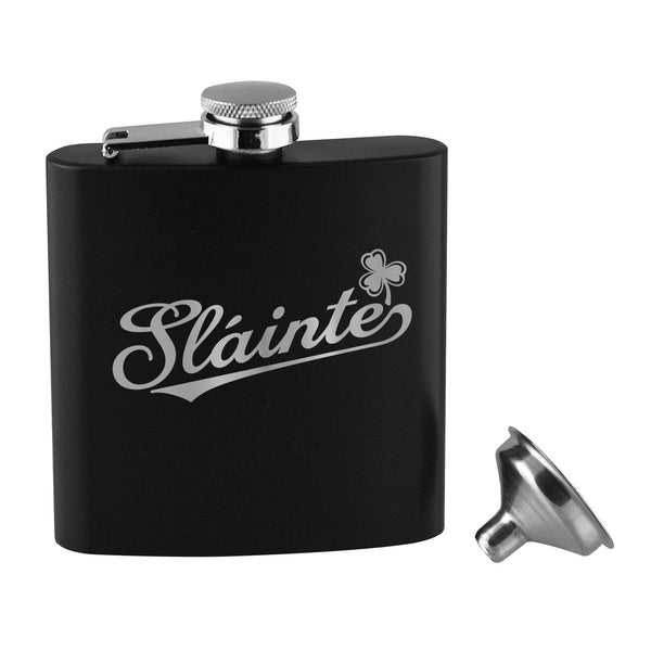 Sláinte Matte Black Flask Set with Black Box