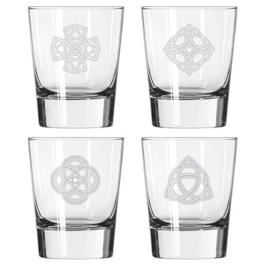 Celtic Knots Etched Rocks Glass, Set of 4