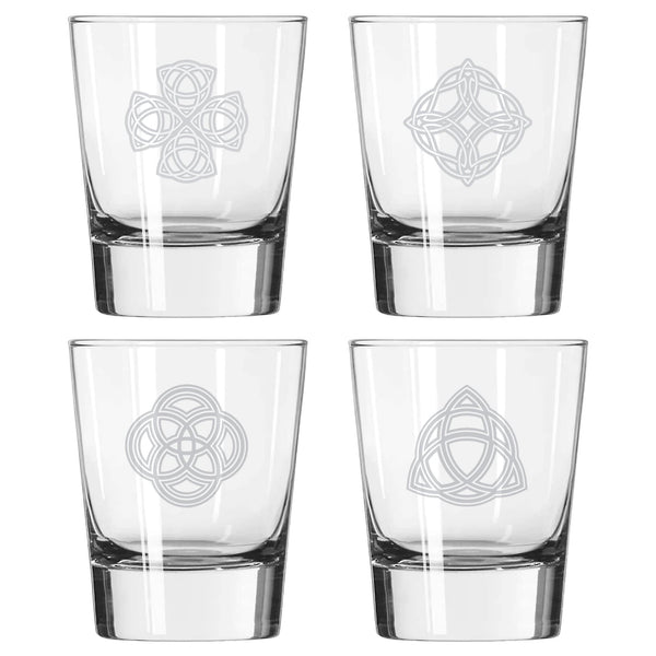 Celtic Knots Etched Rocks Glass, Set of 4