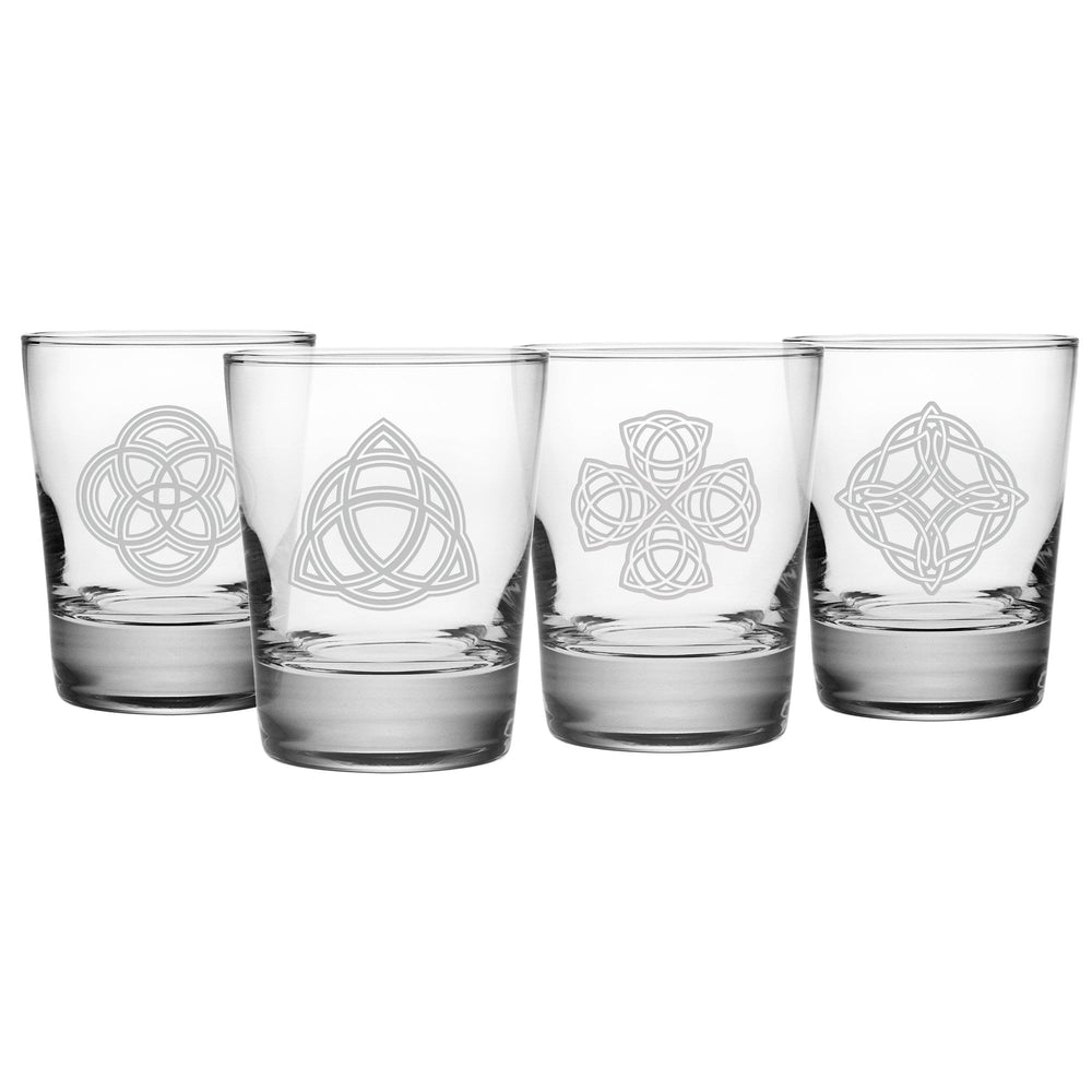 Celtic Knots Etched Rocks Glass, Set of 4