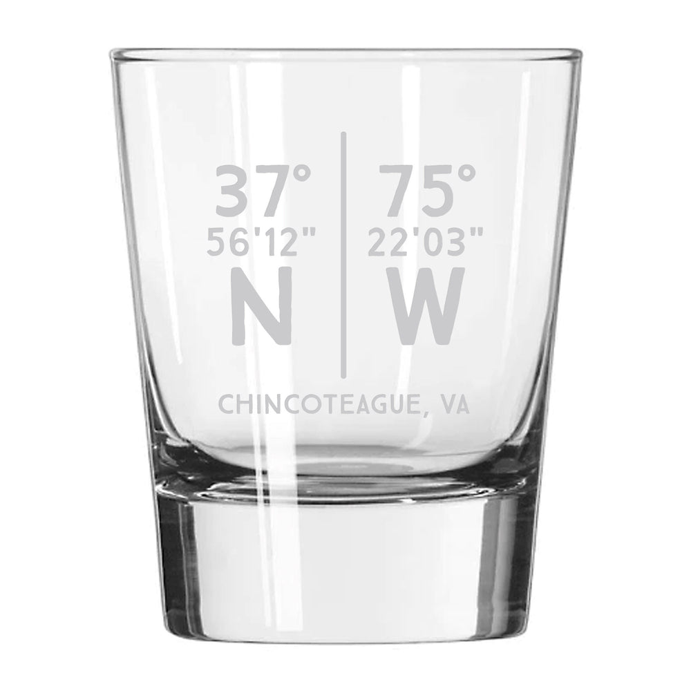 Parallel Lat Long (Personalized) Etched Rocks Glass