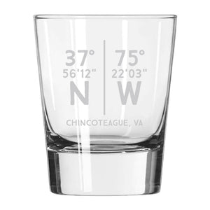 Parallel Lat Long (Personalized) Etched Rocks Glass
