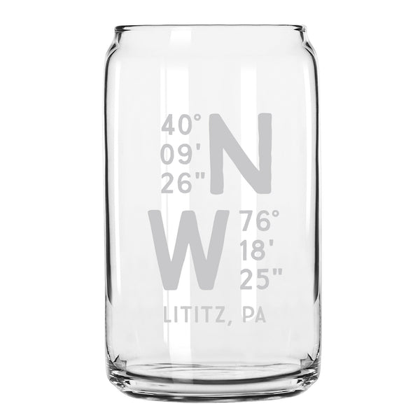 Caps Lat Long Beer Can Glass