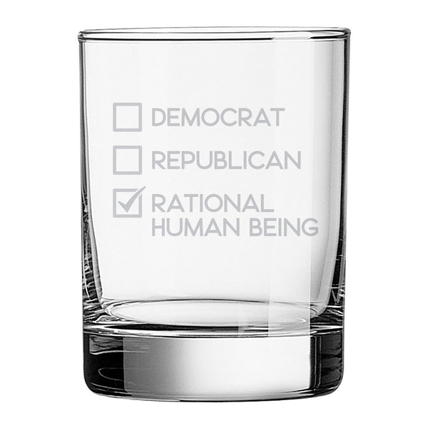 Rational Human Being Etched Rocks Glass