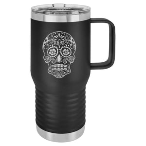Sugar Skull Etched Insulated Travel Mug