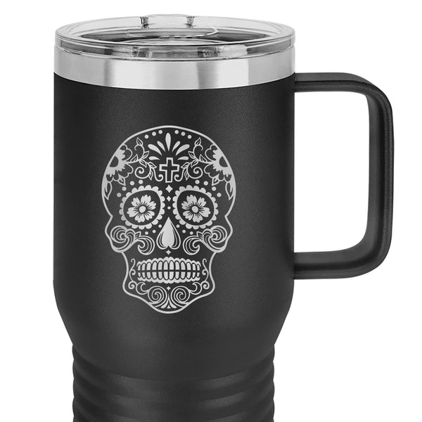 Sugar Skull Etched Insulated Travel Mug