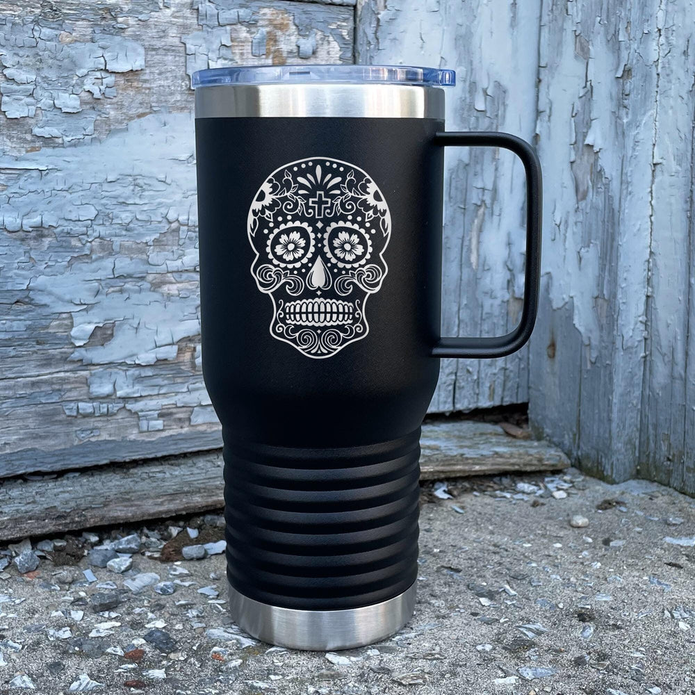 Sugar Skull Etched Insulated Travel Mug
