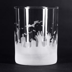 Zombie Graveyard Wrap Etched Rocks Glass