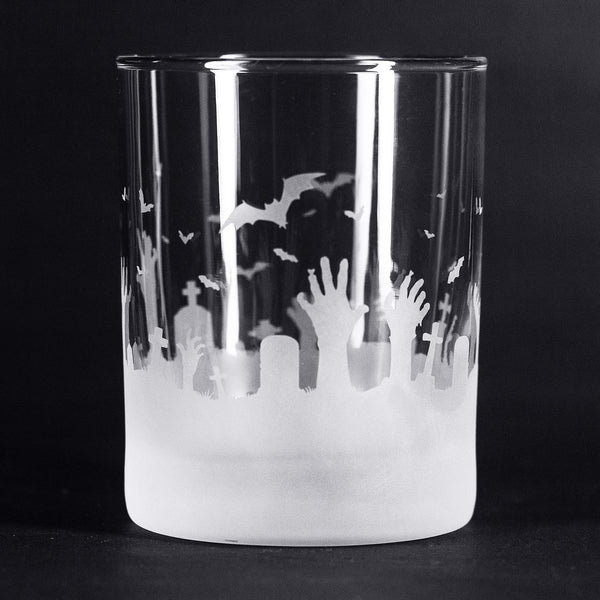 Zombie Graveyard Wrap Etched Rocks Glass