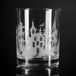 Haunted House Wrap Etched Rocks Glass