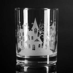 Haunted House Wrap Etched Rocks Glass