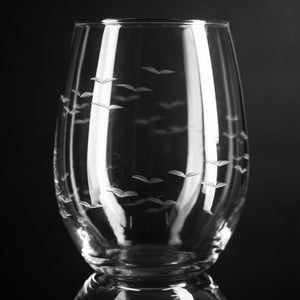 Cloud of Bats Hand-Cut Stemless Wine Glass