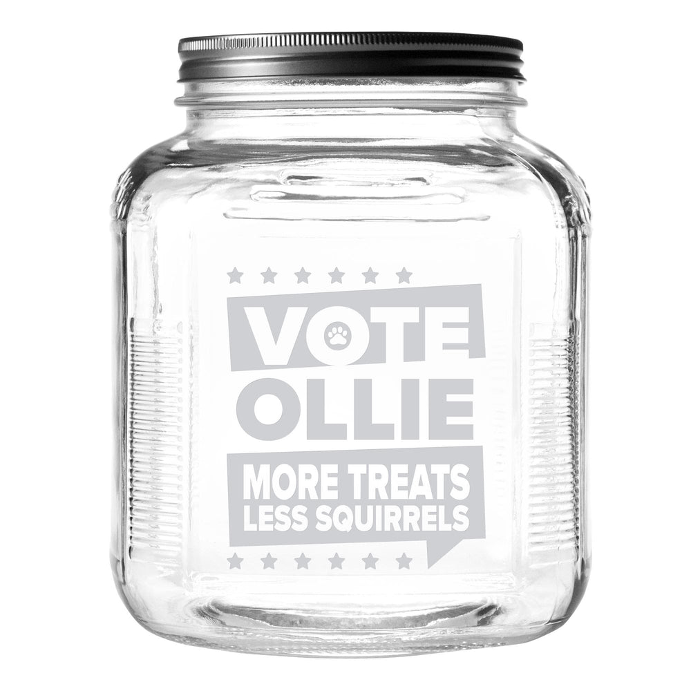 Vote More Treats Less Squirrels Etched Treat Jar