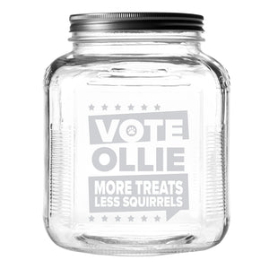 Vote More Treats Less Squirrels Etched Treat Jar