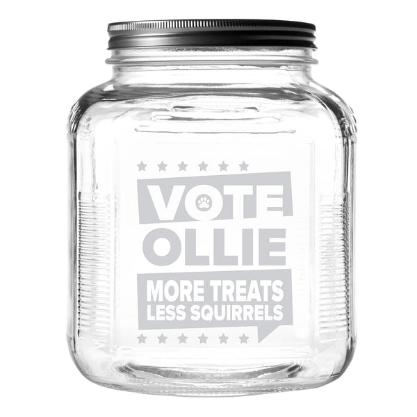 Vote More Treats Less Squirrels Etched Treat Jar