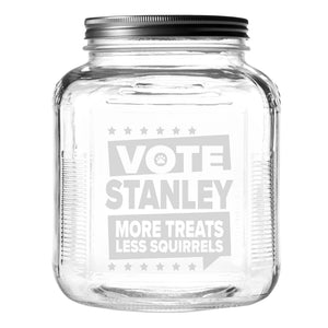 Vote More Treats Less Squirrels Etched Treat Jar