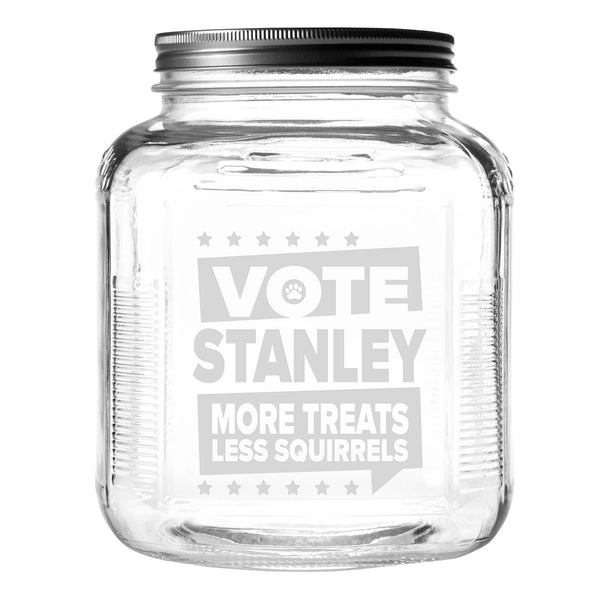 Vote More Treats Less Squirrels Etched Treat Jar