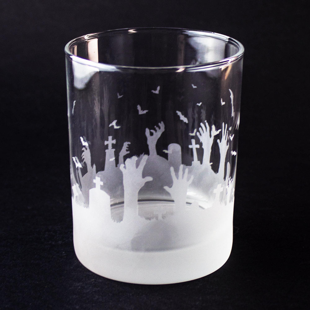Zombie Graveyard Wrap Etched Rocks Glass