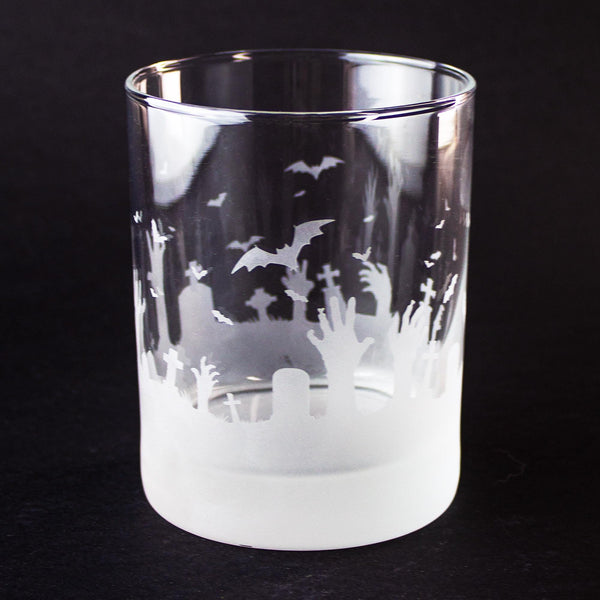 Zombie Graveyard Wrap Etched Rocks Glass