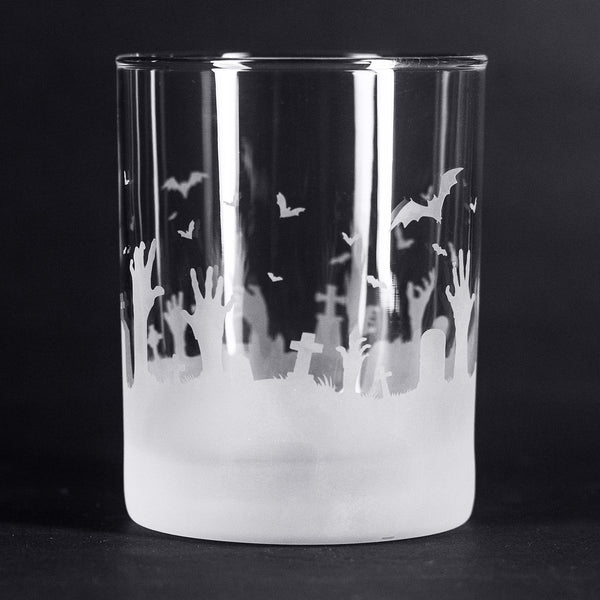 Zombie Graveyard Wrap Etched Rocks Glass