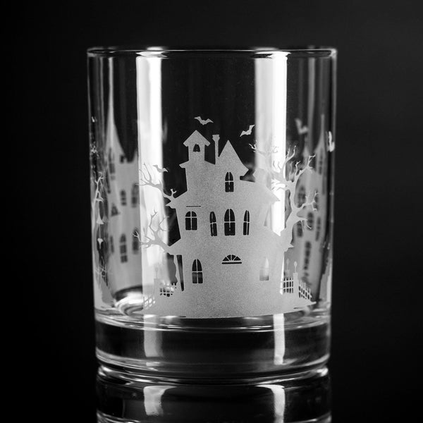 Haunted House Wrap Etched Rocks Glass