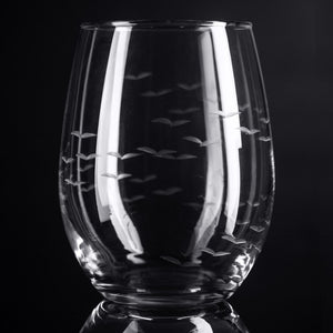 Cloud of Bats Hand-Cut Stemless Wine Glass