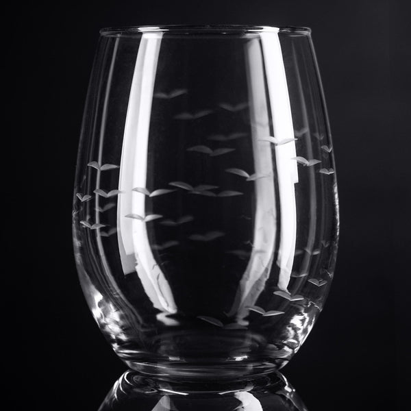 Cloud of Bats Hand-Cut Stemless Wine Glass