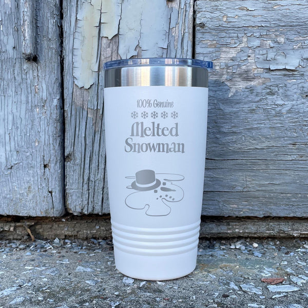 100% Genuine Melted Snowman Etched Insulated Tumbler & Lid