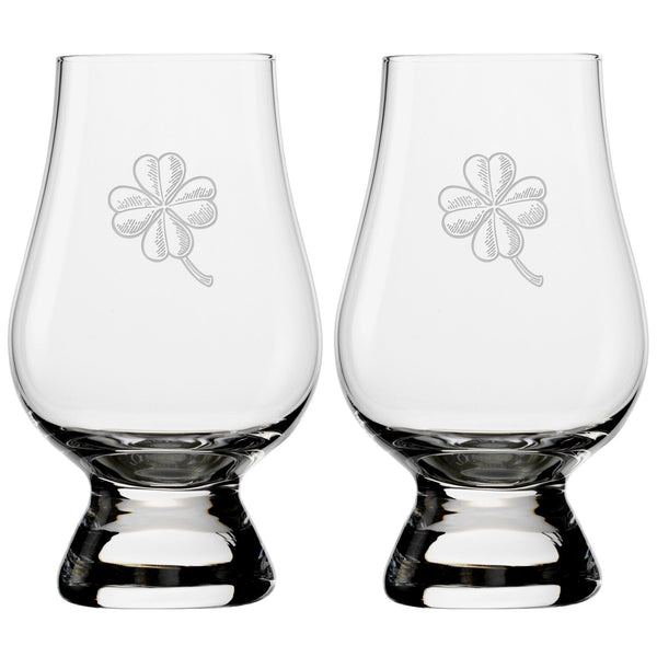 Lucky Shamrocks Glencairn Classic Scotch Whisky Glasses, Set of 2