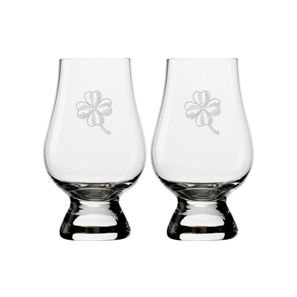 Lucky Shamrocks Glencairn Classic Scotch Whisky Glasses, Set of 2