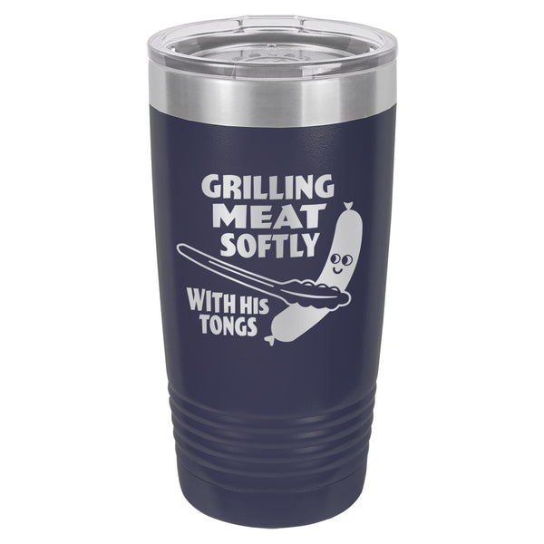 Grilling Meat Softly With His Tongs Etched Insulated Tumbler & Lid