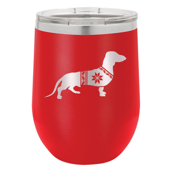 Festive Dachshund Etched Insulated Stemless Tumbler
