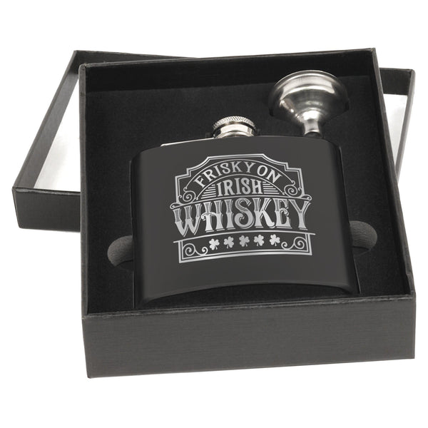 Frisky On Irish Whiskey Matte Black Flask Set