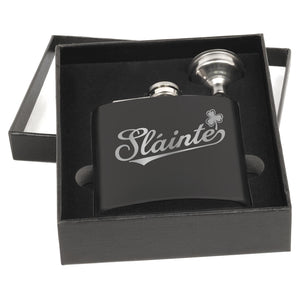 Sláinte Matte Black Flask Set with Black Box