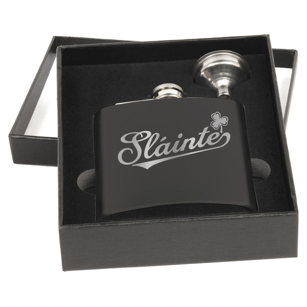 Sláinte Matte Black Flask Set with Black Box
