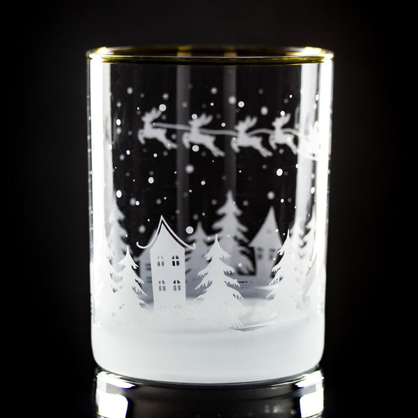 Santa's Coming to Town Wrap Etched Gold-Rimmed Rocks Glass
